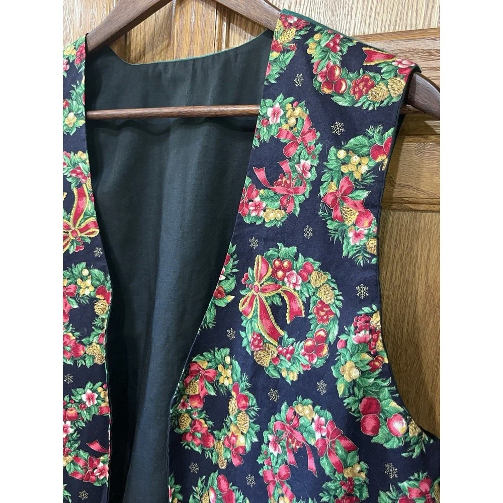 Christmas Festive Holiday‎ Vest Homemade Handmade Womens One Size Wreath Green